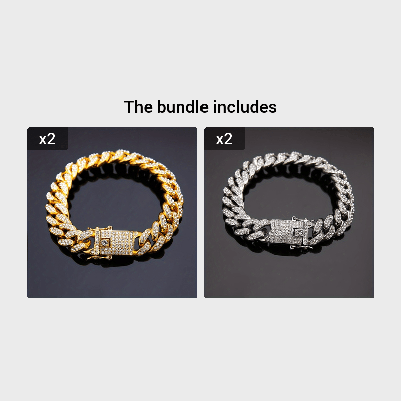 Men's Charm Bracelet Cuban Chain Zirconia Stones 12mm Hip Hop Style