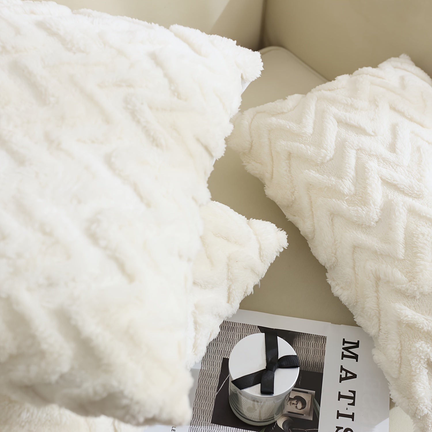 White Plush Cotton Velvet Pillowcase for Bedroom Sofa Decor