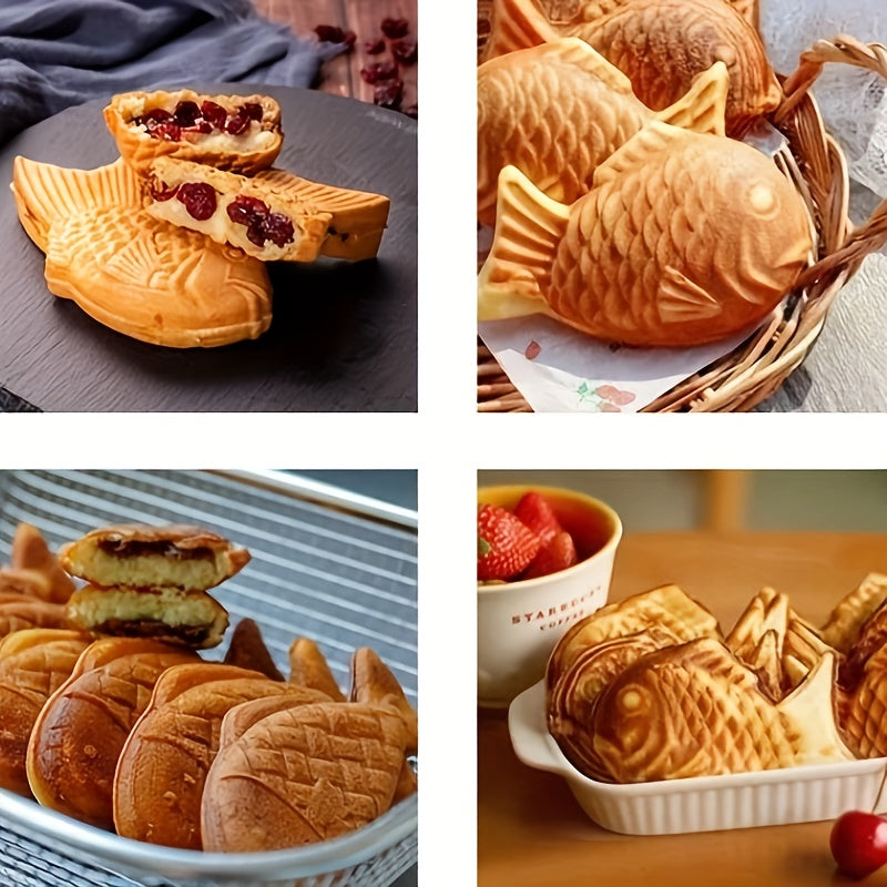 1 dona ikki baliq shaklidagi yopishqoq pan, baliq shaklidagi shirinliklar, vafli, tortlar, yapon pancake'lari pishirish va oshxonada qovurish uchun alyuminiydan tayyorlangan.