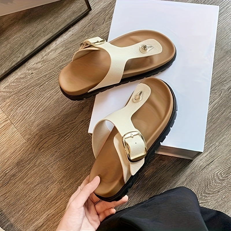 Women's Summer Slip-On Thong Sandals EVA Beach Casual Shoes Black Beige