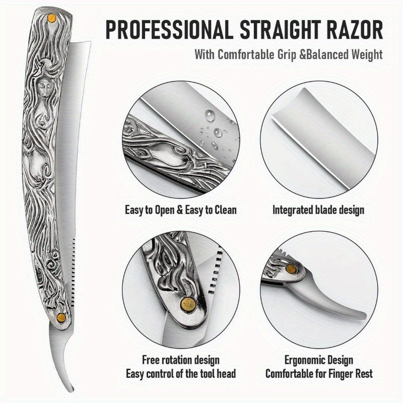 Men Stainless Steel Straight Edge Razor for Home and Salon Use