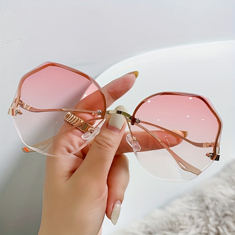 Gradient Sun Shades for Women Ombre Rimless Fashion for Summer Beach Vacation