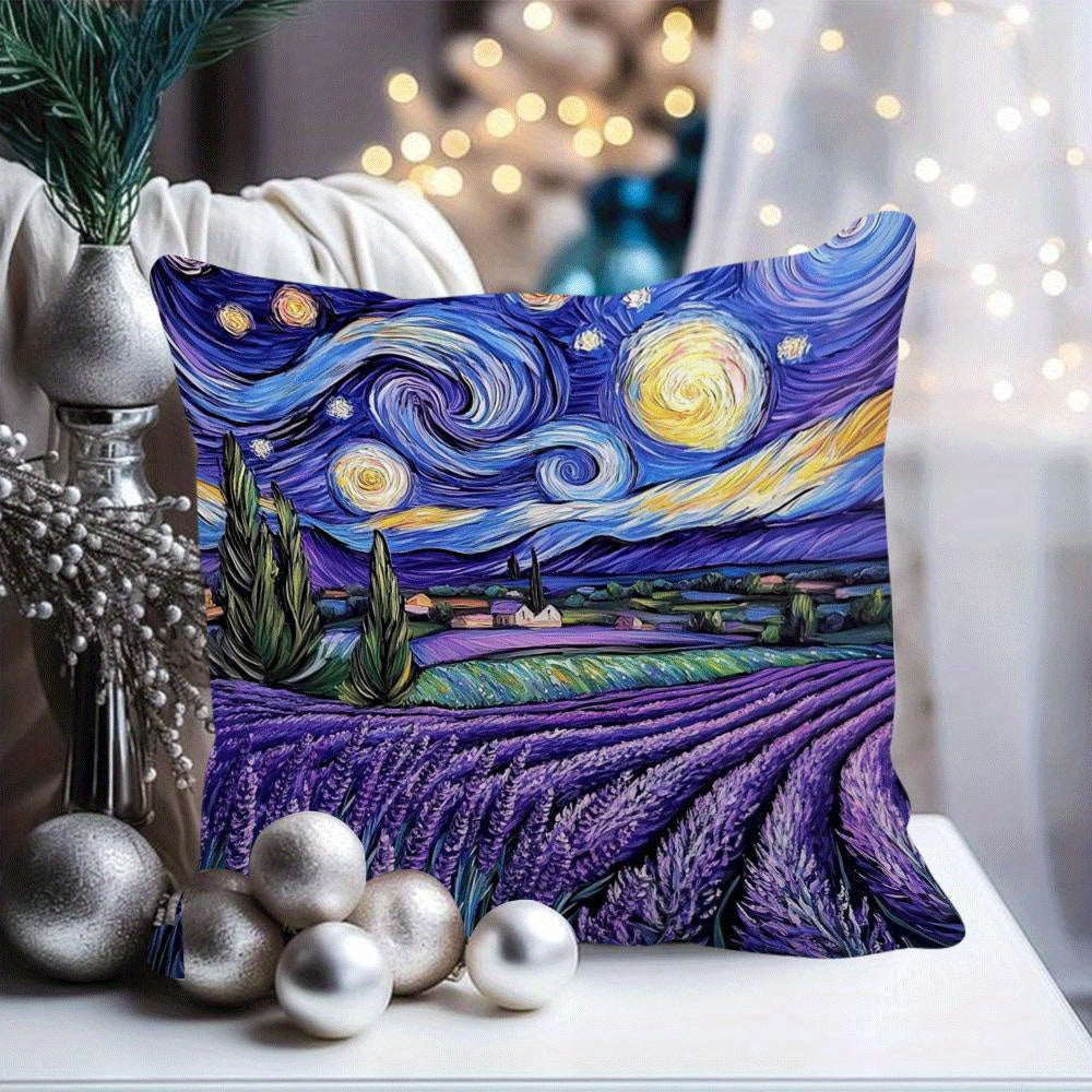 Starry Night Lavender Flannel Cushion Cover 45.72x45.72 cm Zippered Machine Washable