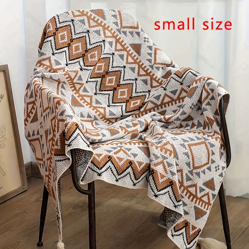 Bohemian Geometric Pattern Blanket with Tassels for Couch or Bed