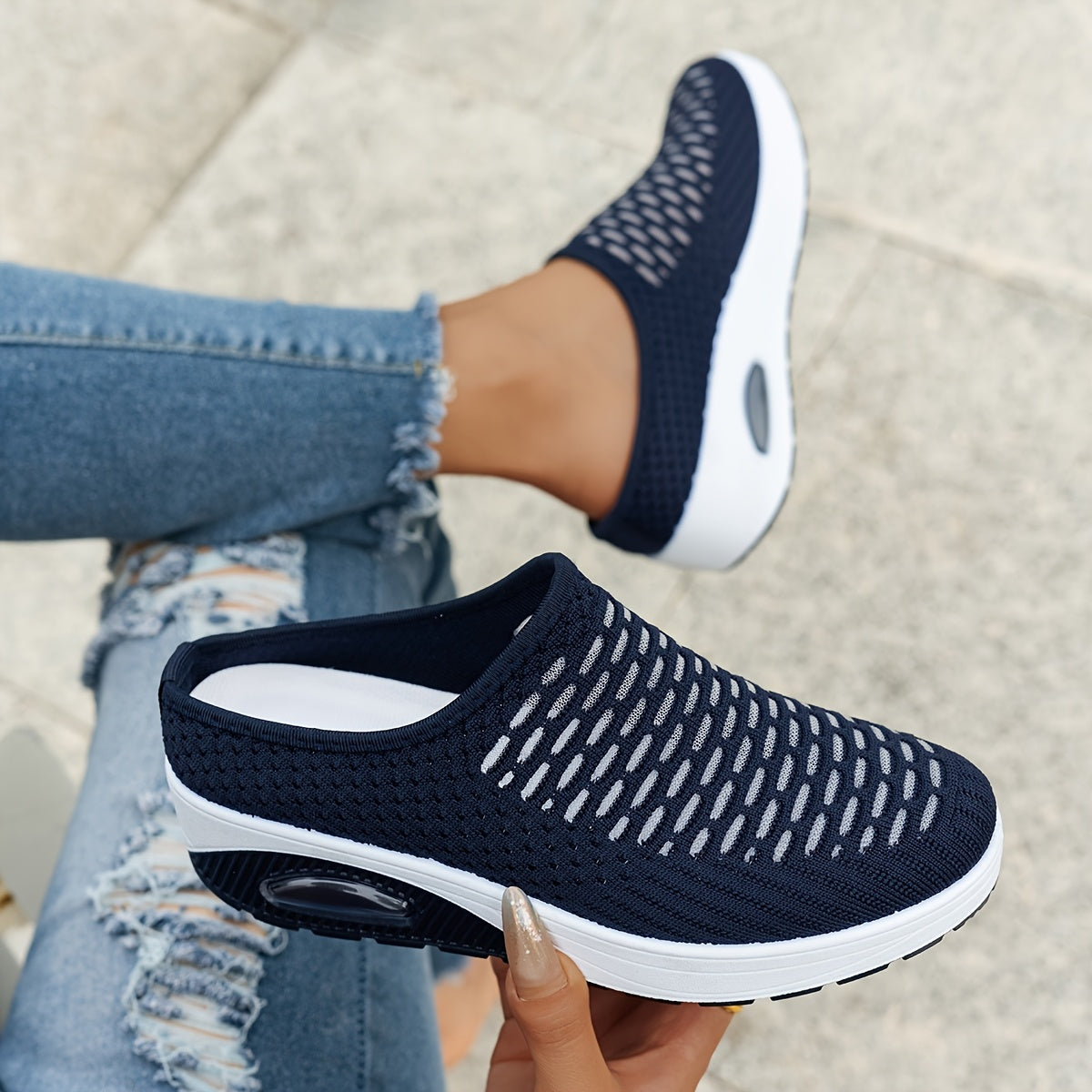 Women's Breathable Mesh Mules Lightweight Non-Slip Summer Shoes White