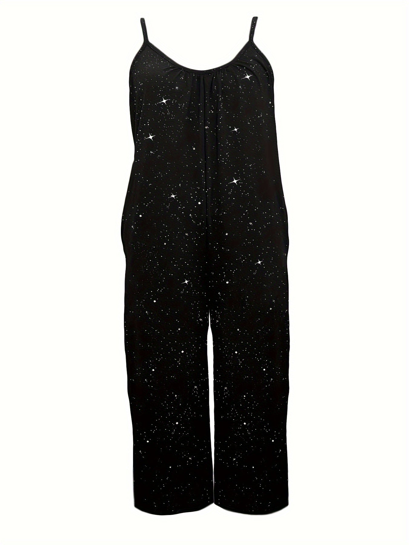 Plus Size Sequin Wide Leg Jumpsuit Casual Sleeveless One Piece Womens