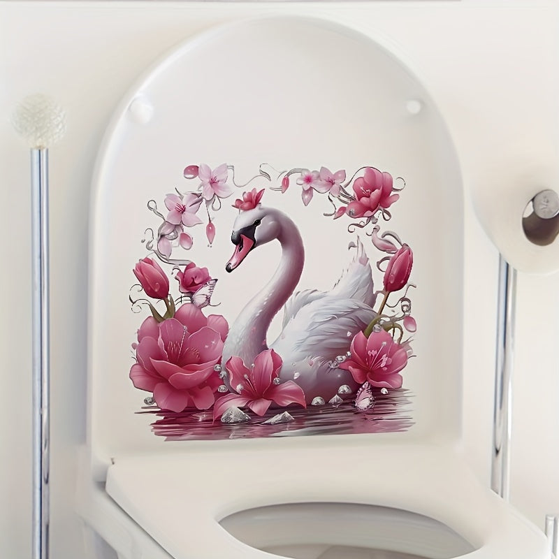 Swan Pattern Toilet Seat Sticker for Bathroom and Kitchen Decor