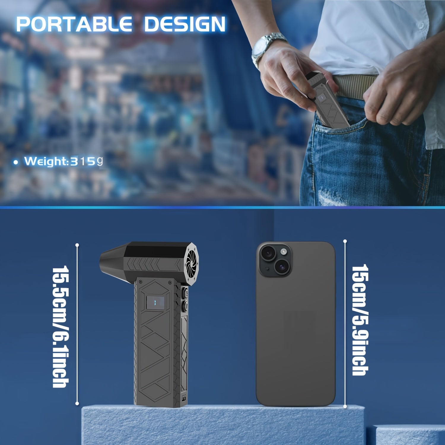 4-скоростной беспроводной турбо-вентилятор с воздушным дустером мощностью 100 Вт, USB-заряжаемый, с цифровым дисплеем, несколько насадок для клавиатур, автомобилей, дома и использования на улице - Турбо-джетный вентилятор