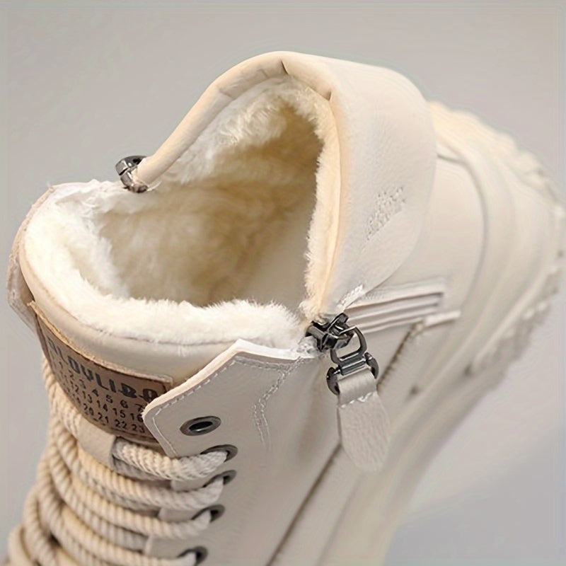 Women's Solid Color Plush Lined Lace Up Short Ankle Boots for Winter