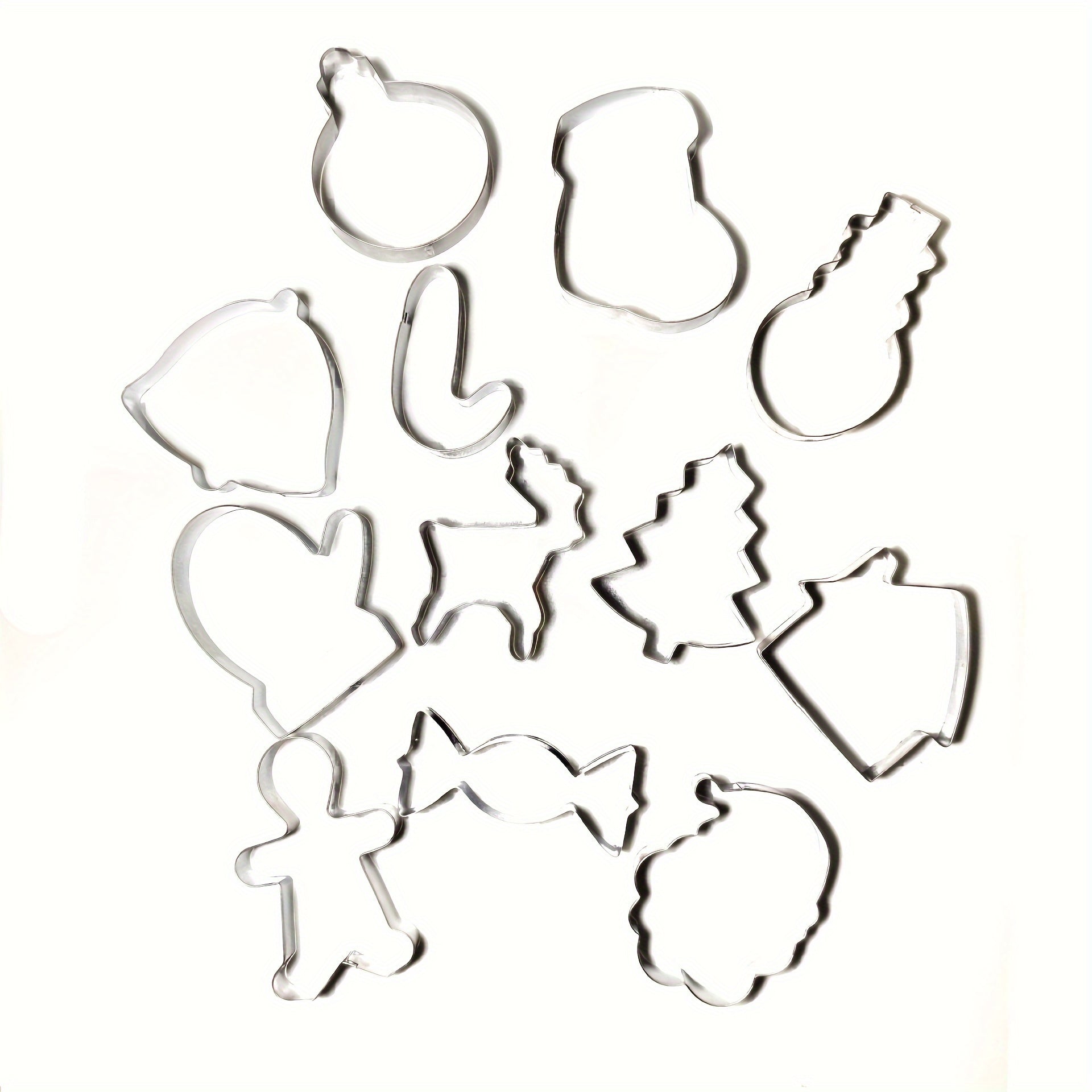 Set of 12 Stainless Steel Christmas Cookie Cutters for Holiday Baking
