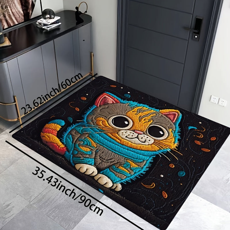 Cartoon Cat Plush Rug 8mm Indoor Mat for Bathroom Kitchen Living Room Bedroom