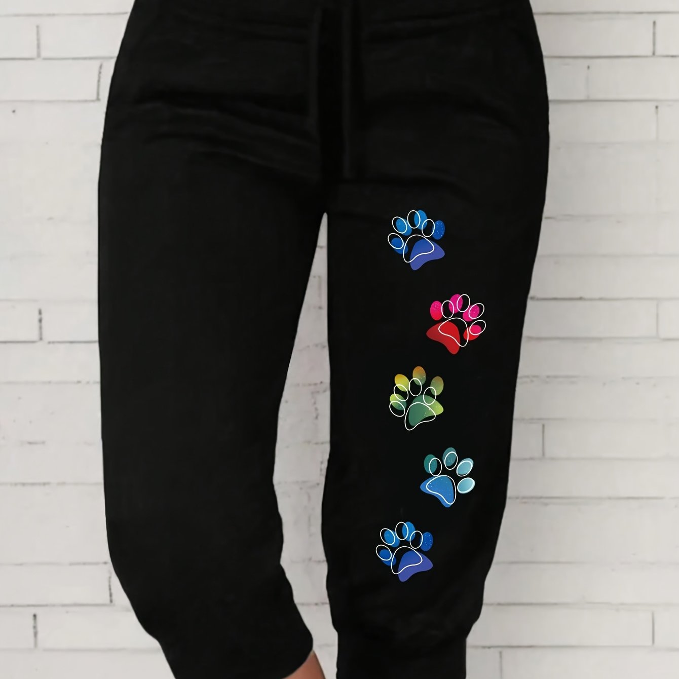 Plus Size Women's Capris With Paw Print Pattern Elastic Waist Spring Summer