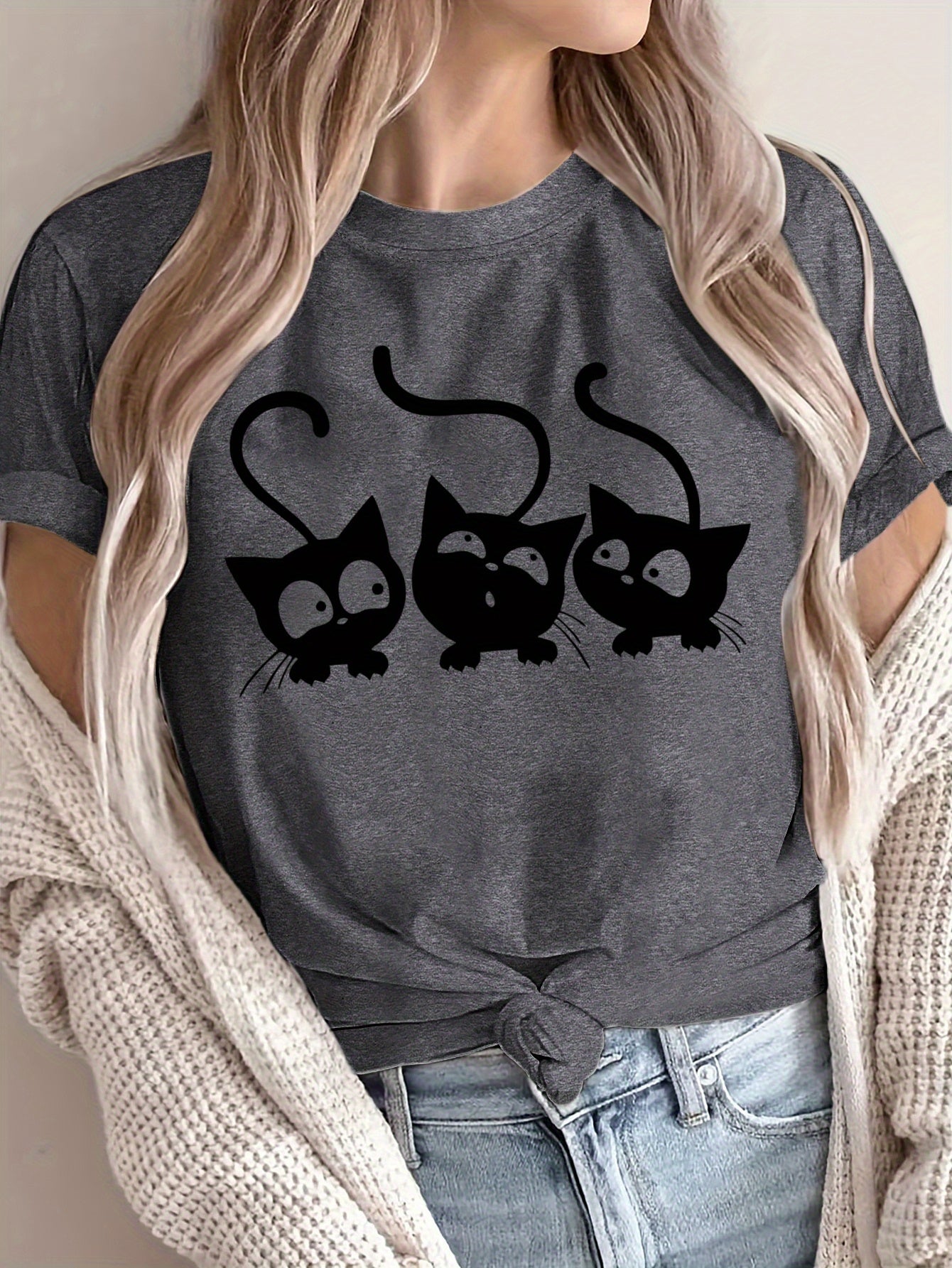 Women's Polyester Knit Crew Neck T-Shirt Short Sleeve Breathable All-Season