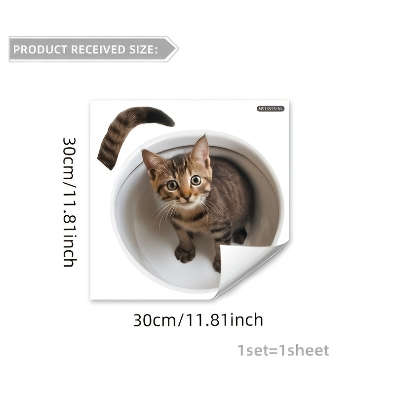 3D Cat Toilet Lid Decal Animal Print Self-Adhesive PVC Bathroom Decoration