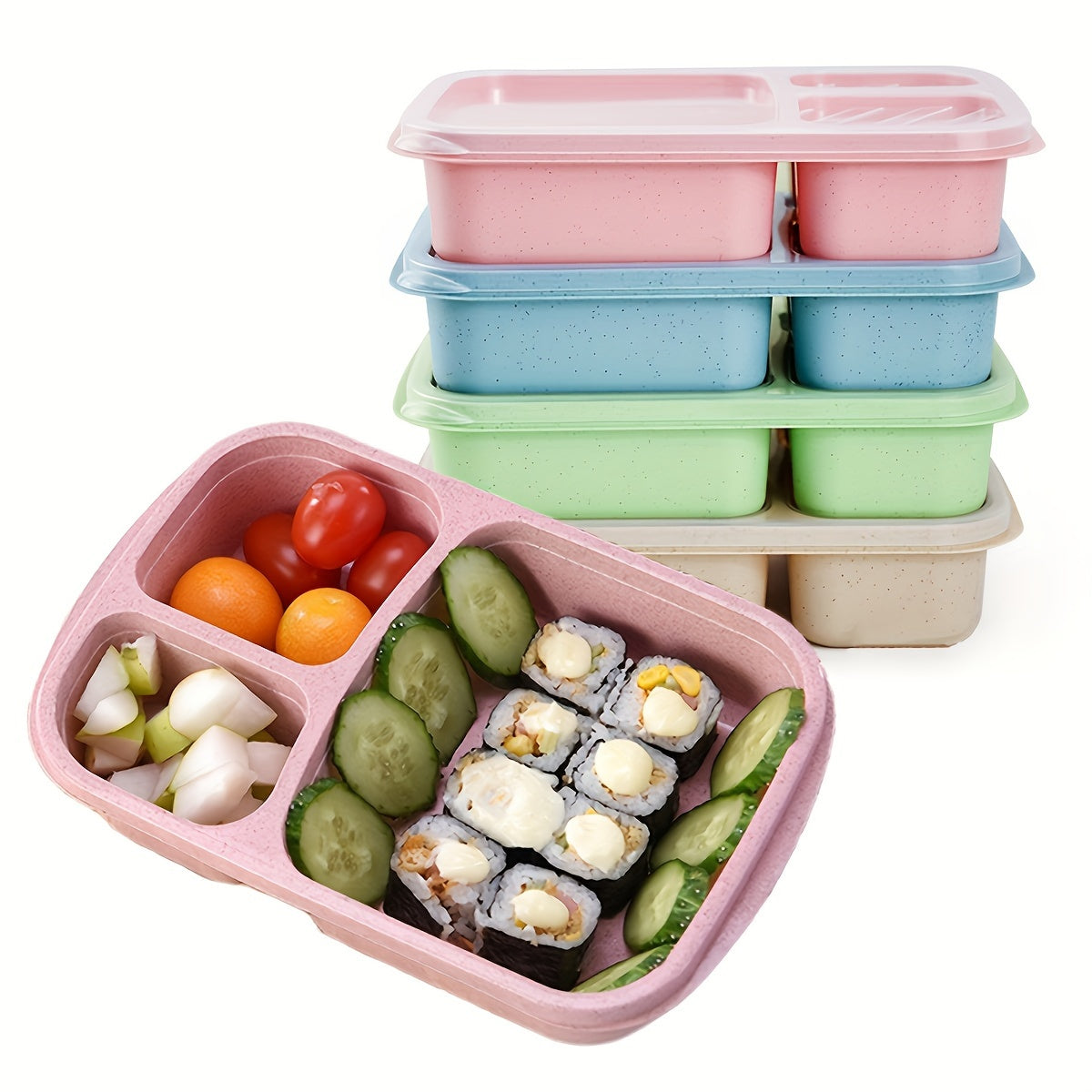 Bento Boxes with 3 Compartments Reusable Snack Containers for School Work Travel