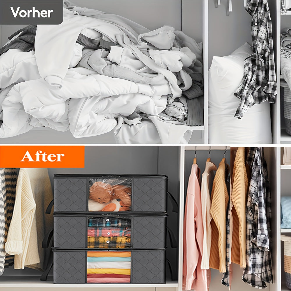 3 ta qora mato saqlash sumkasi to'plami, ochiq oynali, 35L yig'iladigan kiyimlar tashkilotchilari, yotadigan joy osti shkaflar uchun, yotoqxona