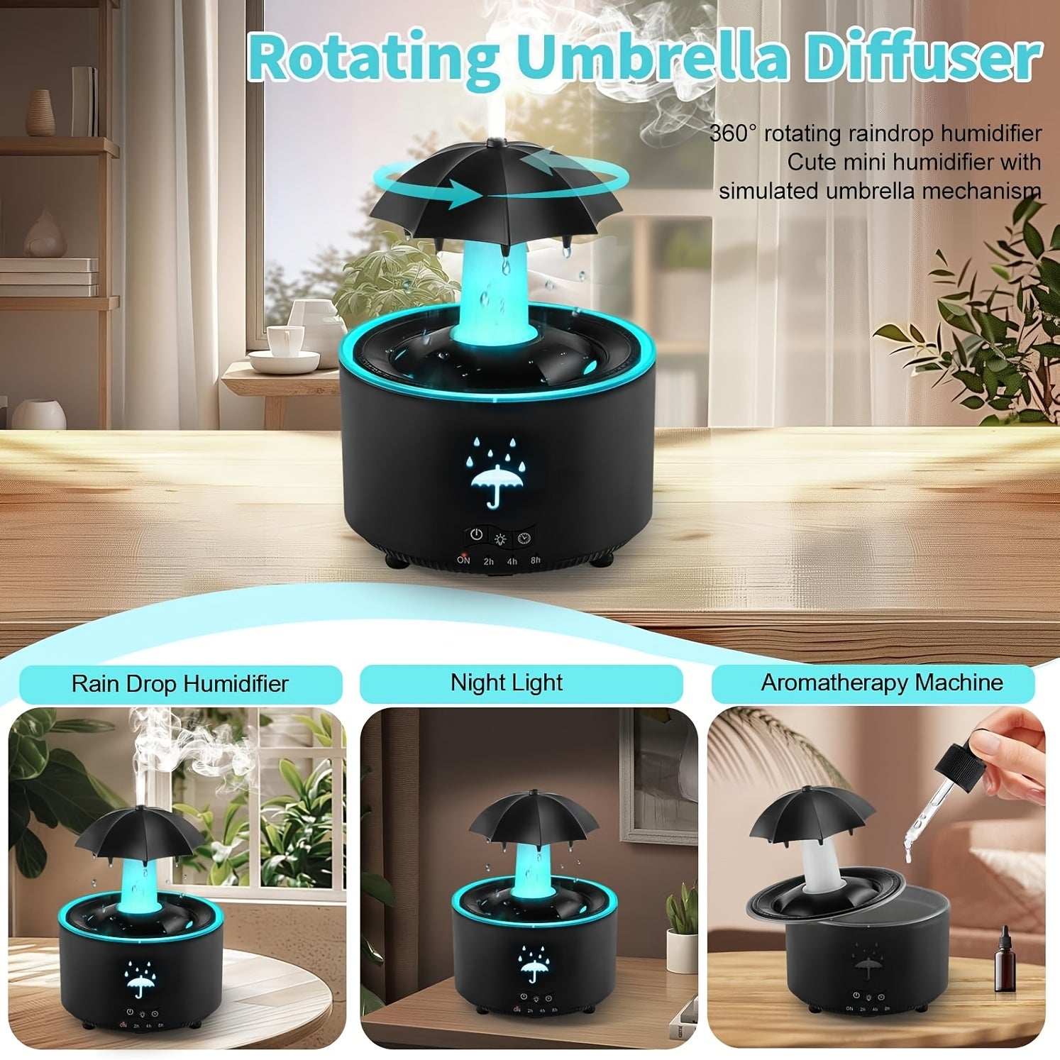 Rain Cloud Aroma Diffuser with 7-Color Lighting Timer Essential Oil Compatibility Home Humidifier