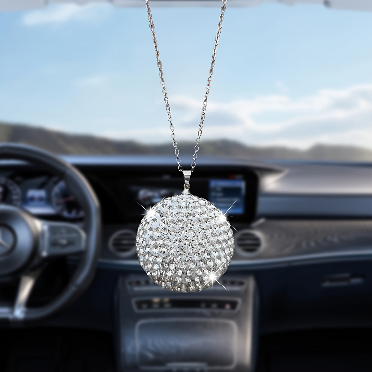 Female Car Interior Decor Crystal Ball Rhinestone Pendant Accessories