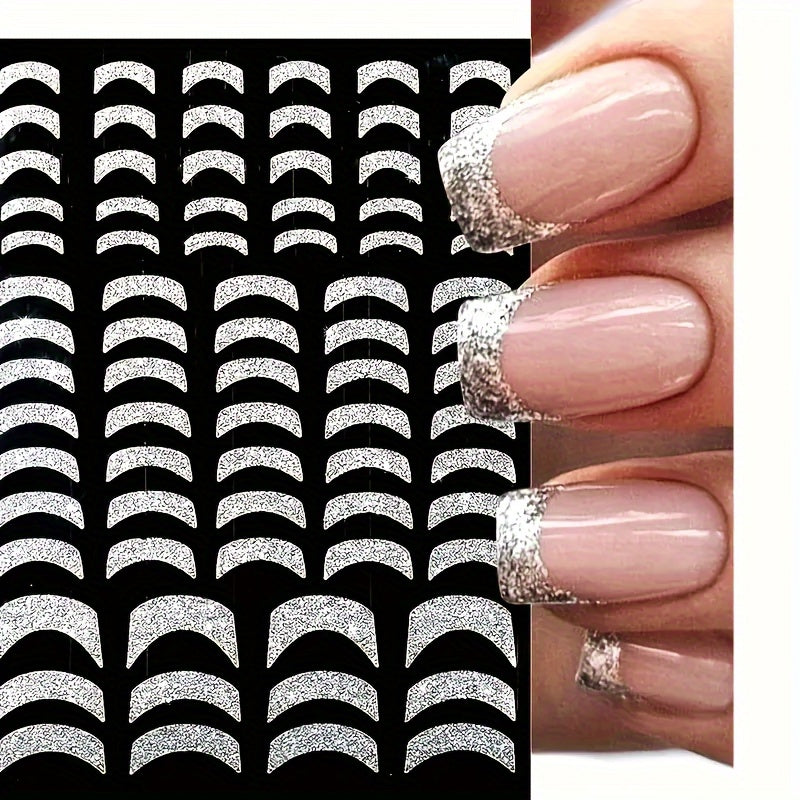 Women Glitter Nail Art Stickers Self-Adhesive French Stripe Manicure