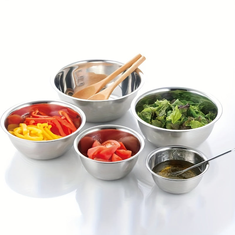Set of 5 Stainless Steel Mixing Bowls with Non-Slip Base Kitchen Food-Grade