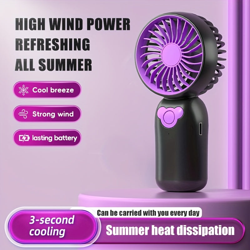 Мини-вентилятор с перезаряжаемой батареей USB с 3 скоростями, аккумулятор 500 мАч, носимый для офиса, на улице, в путешествиях, черный, фиолетовый