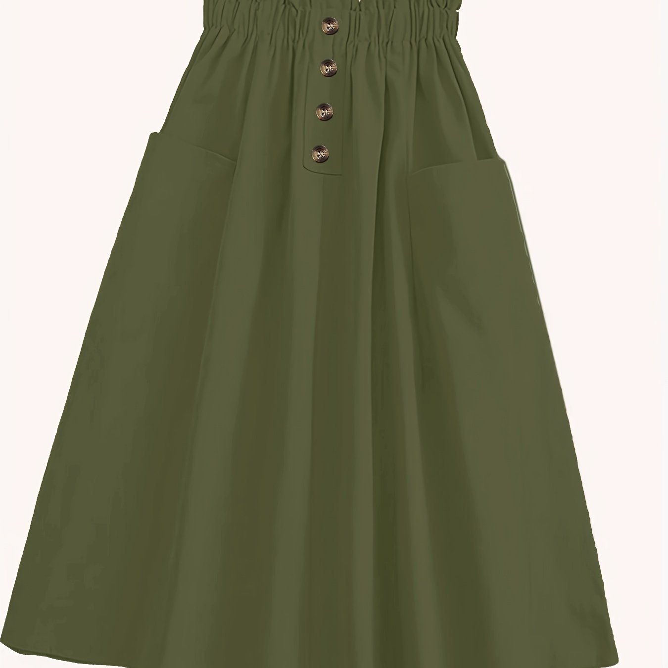 Women's Pleated Skirt With Elastic Waistband Pockets For Spring And Autumn