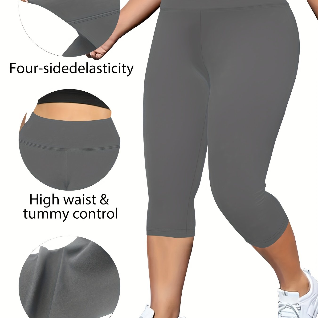 Plus Size Women's High-Waist Butt-Lifting Capri Leggings Heather Gray Stretchy Athletic