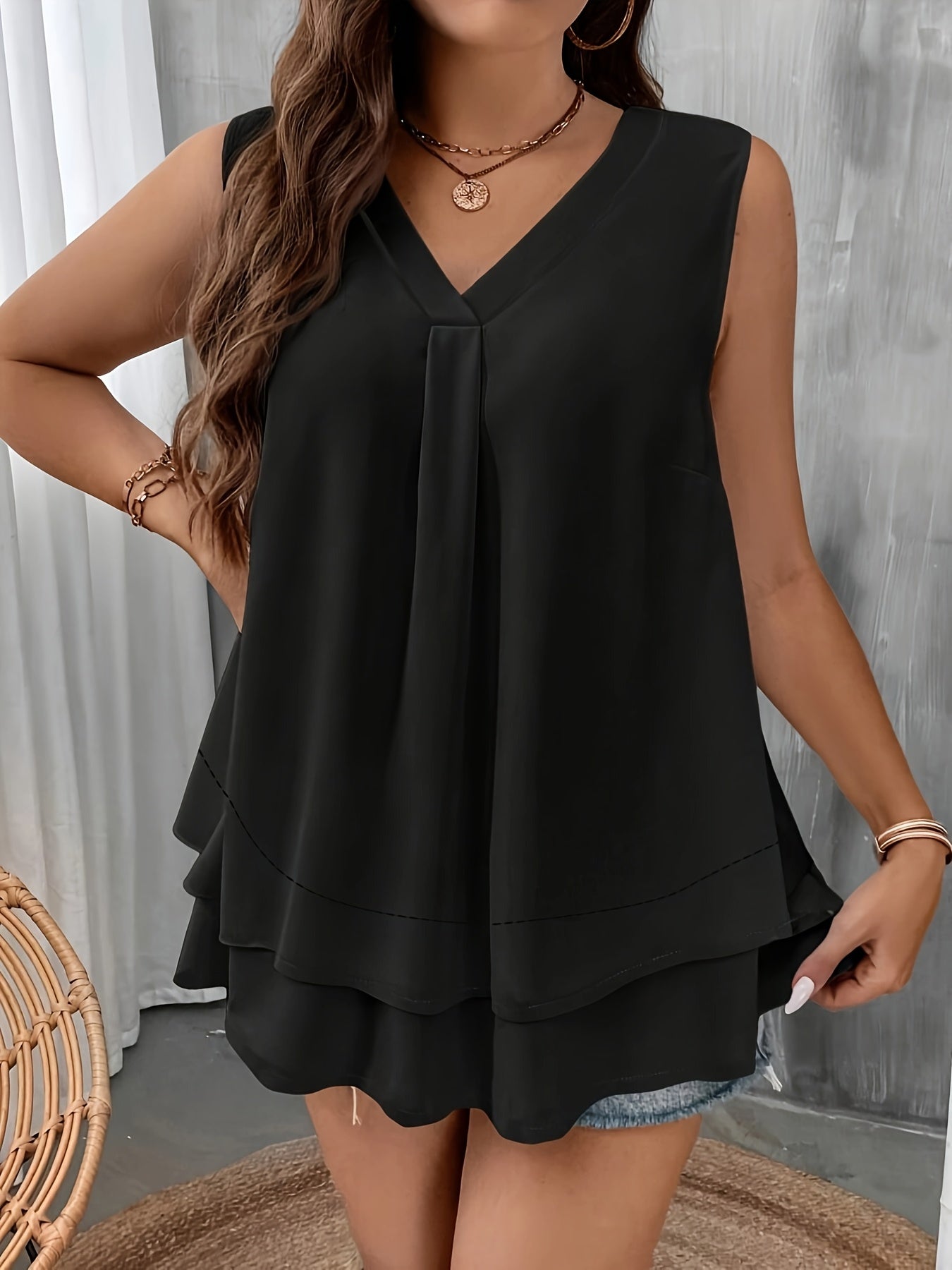 Топ без рукавов с V-образным вырезом для женщин plus size, летняя комфортная льняная блузка