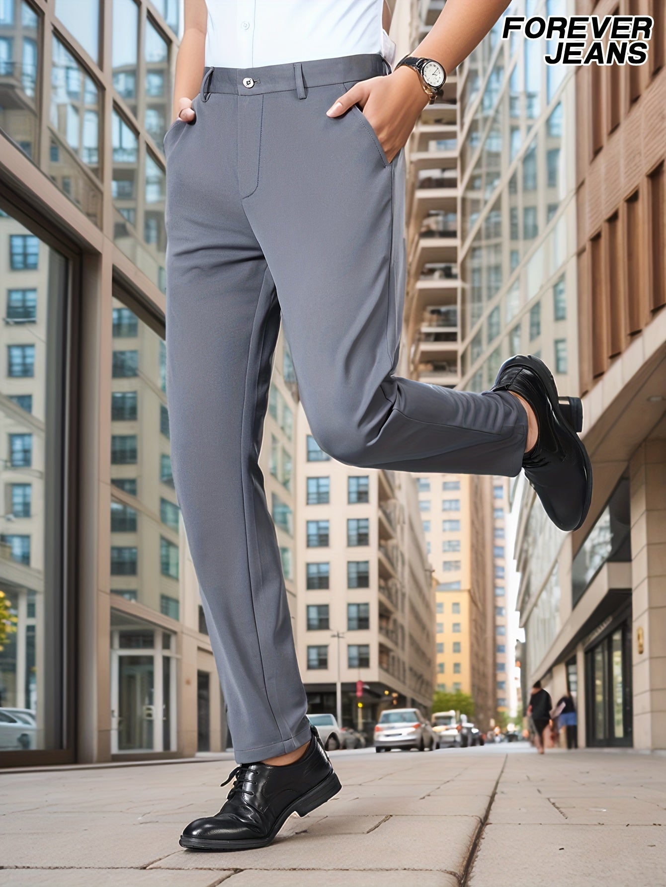 Мужские черные классические брюки из эластичного полиэстера и спандекса для офиса и работы