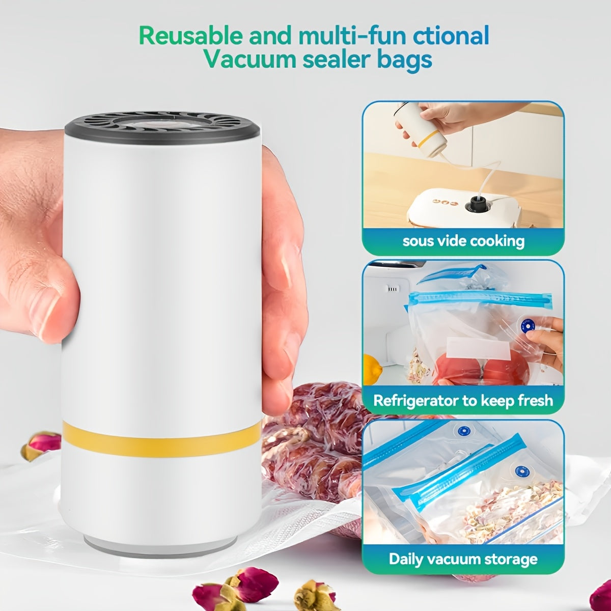 Handheld Electric Vacuum Sealer with 15 Food Storage Bags USB Rechargeable Freshness Preservation