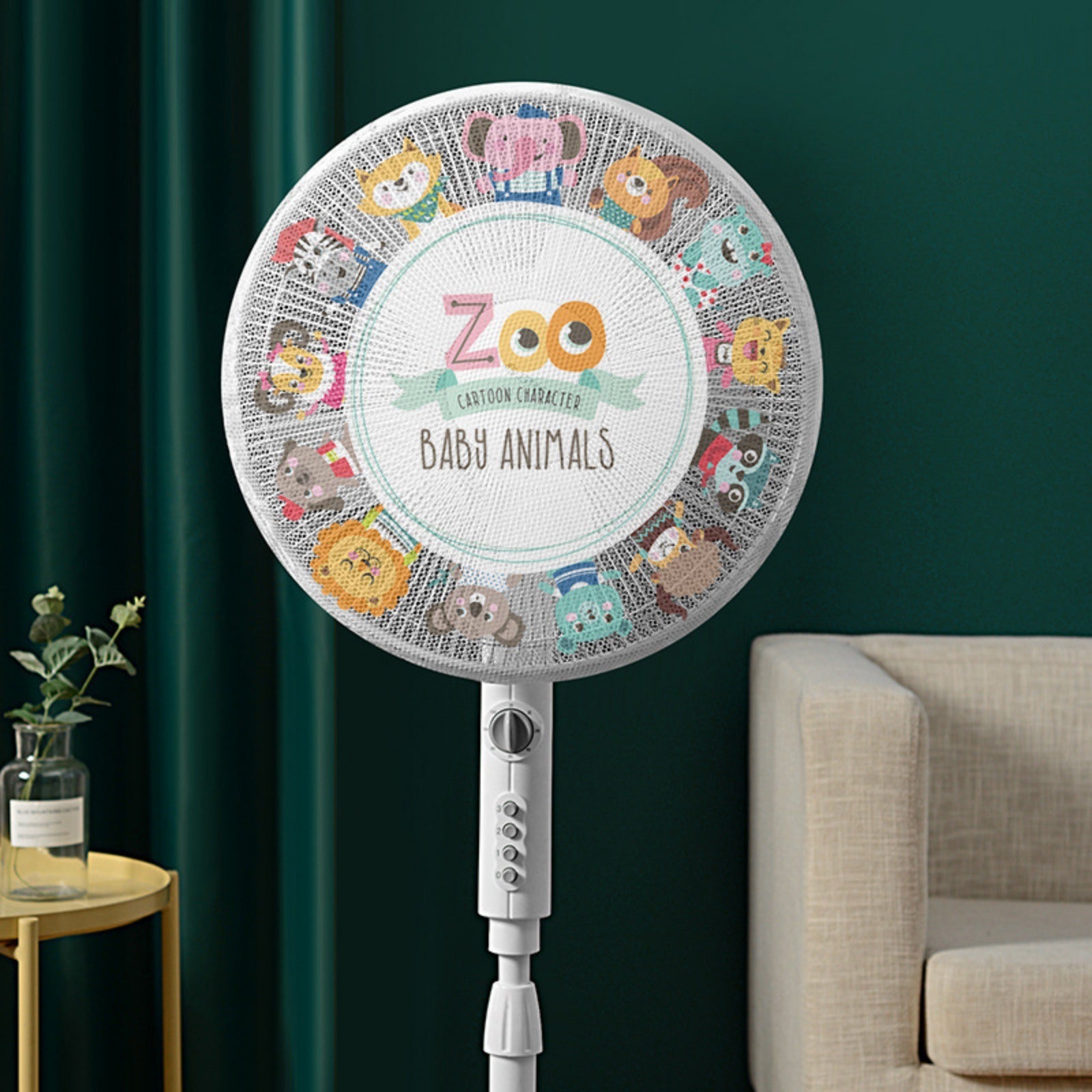 2pcs White Floral and Zoo Animal Fan Dust Covers with Hand Pinch Guard