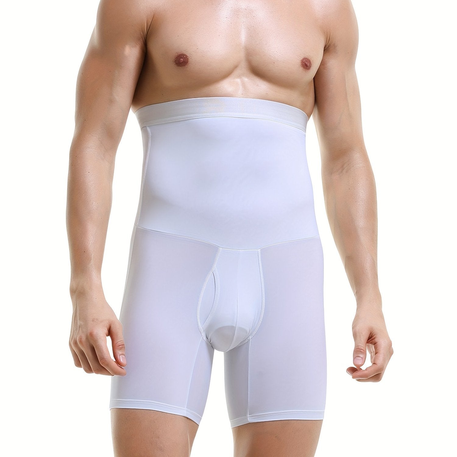 Men's White High-Waisted Body Shaper Shorts Tummy Control Slimming Underwear