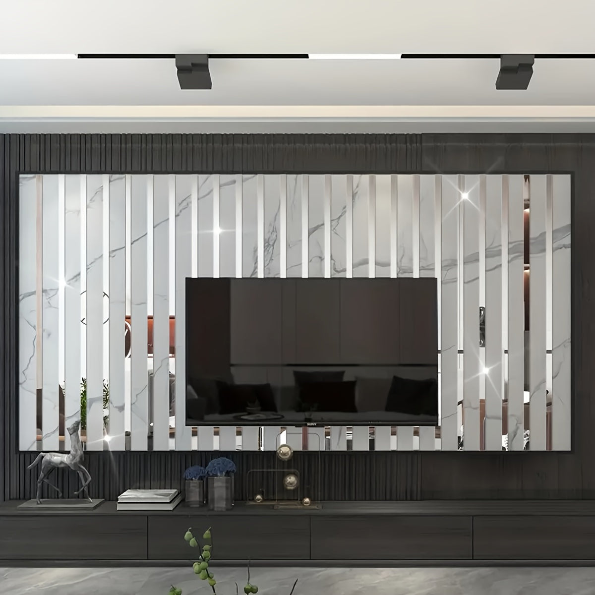 10 Silvery Mirror Decorative Strips Self-Adhesive Wall Art for Home Decor