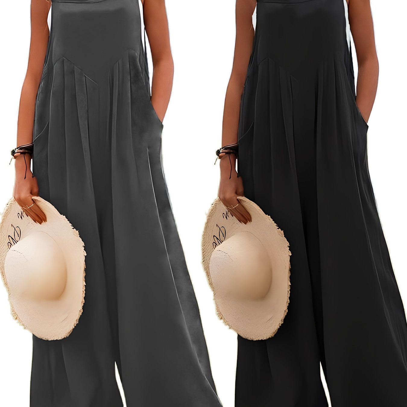 Костюм-комбинезон для женщин больших размеров на лето без рукавов с карманами