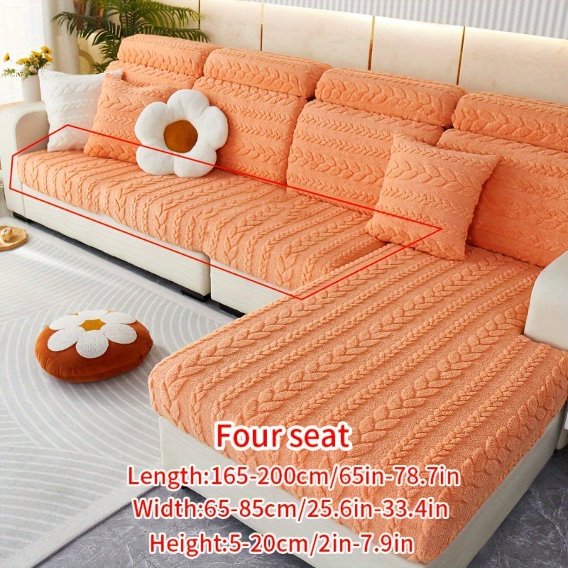 Wheat Sheaf Pattern Plush Sofa Cover Elastic Fit for 1-4 Seater Non-Slip Machine Washable