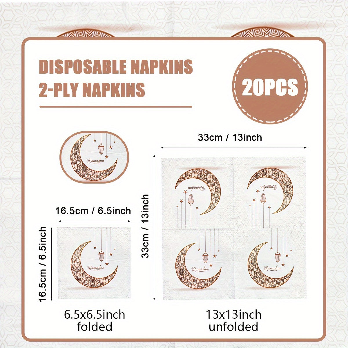 20 Disposable Paper Towels Ramadan Decorations Moons Lanterns 33cm for Parties