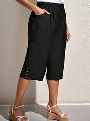 Adult Seven-Eighth Pants Cotton Slim Fit Trousers Black