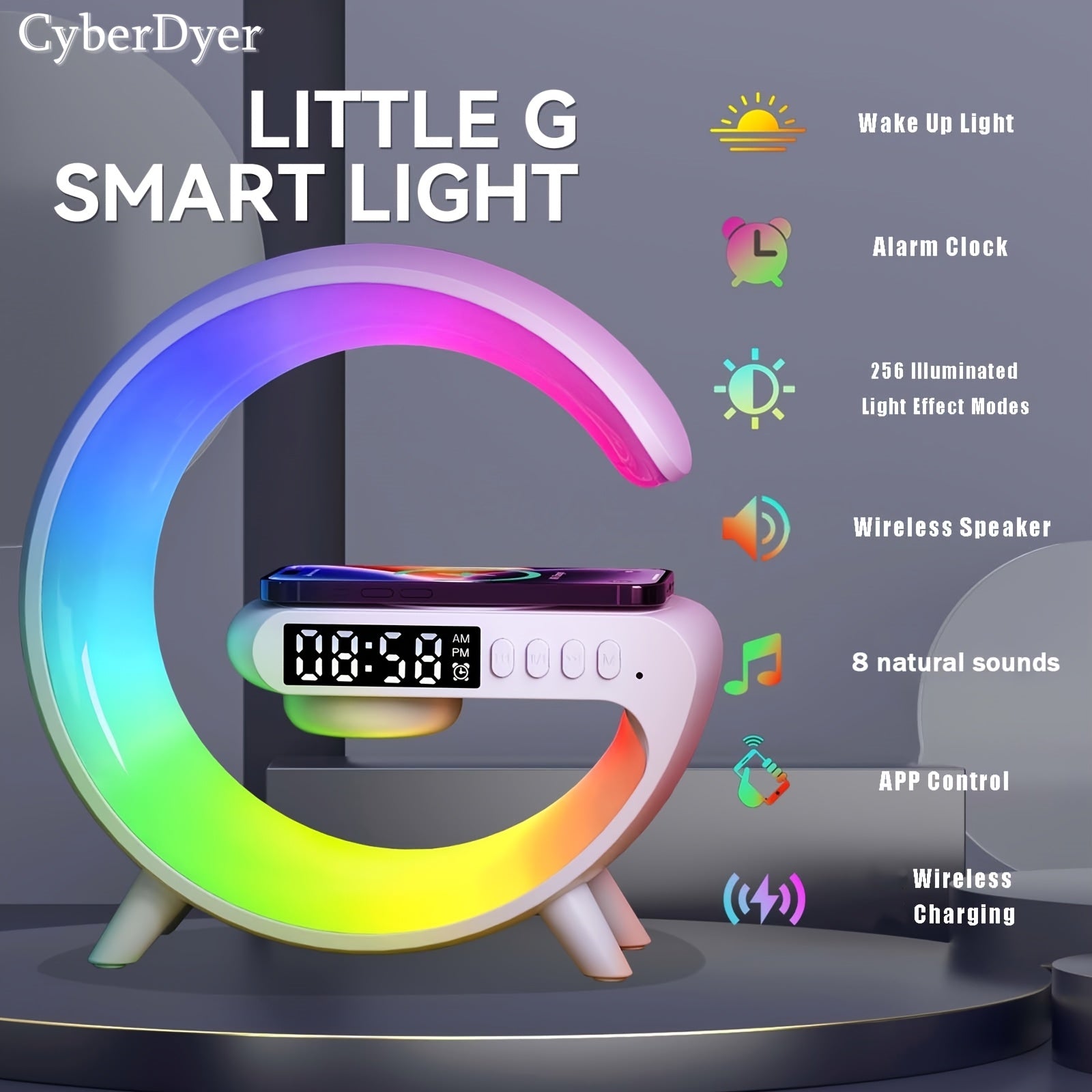 Smart Table Light with Sunrise Alarm Clock Night Light Wireless Speaker and Desktop Decoration