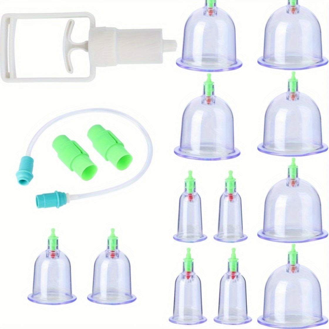 12-Piece Plastic Cupping Therapy Set with Pump and 6 Jar Shapes for Massage