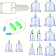 12-Piece Plastic Cupping Therapy Set with Pump and 6 Jar Shapes for Massage