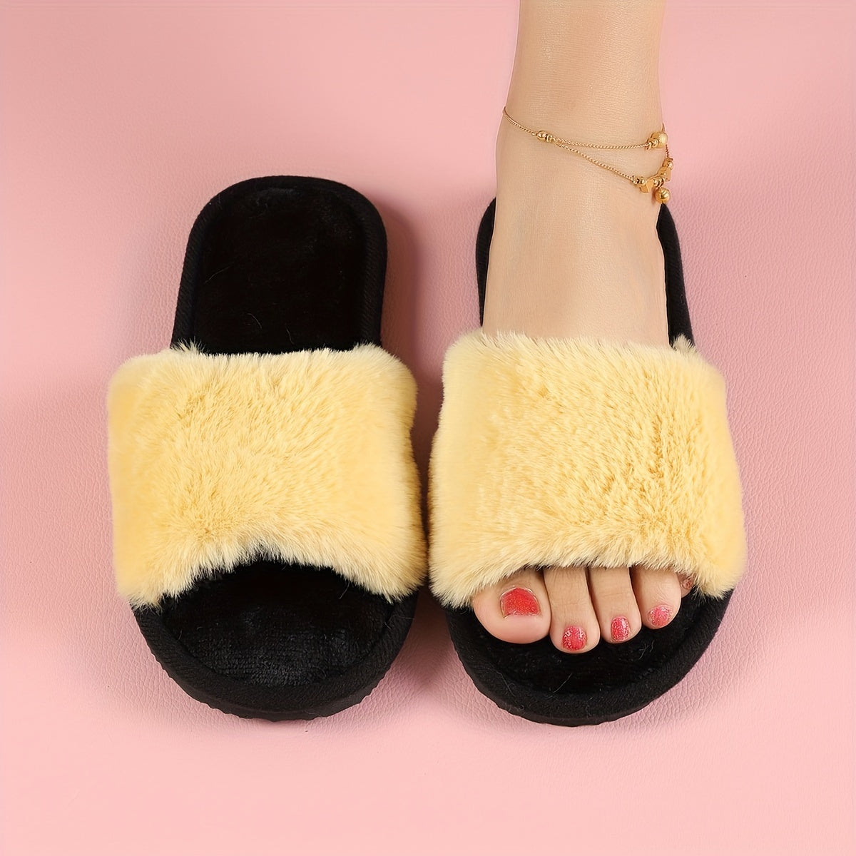 Zapatillas de pelo sintético para mujer, de temporada, con tejido y suela de EVA