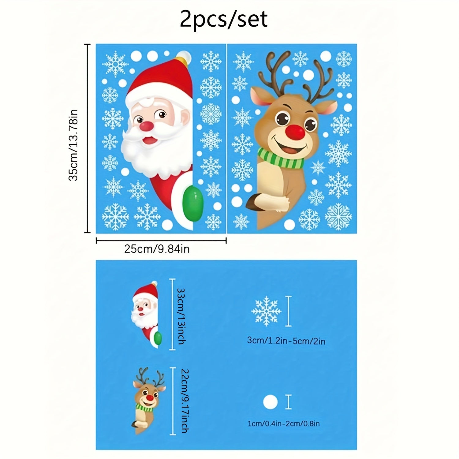 Christmas Window Clings Set with Santa Elk Snowflake Decorations for Holiday Decor