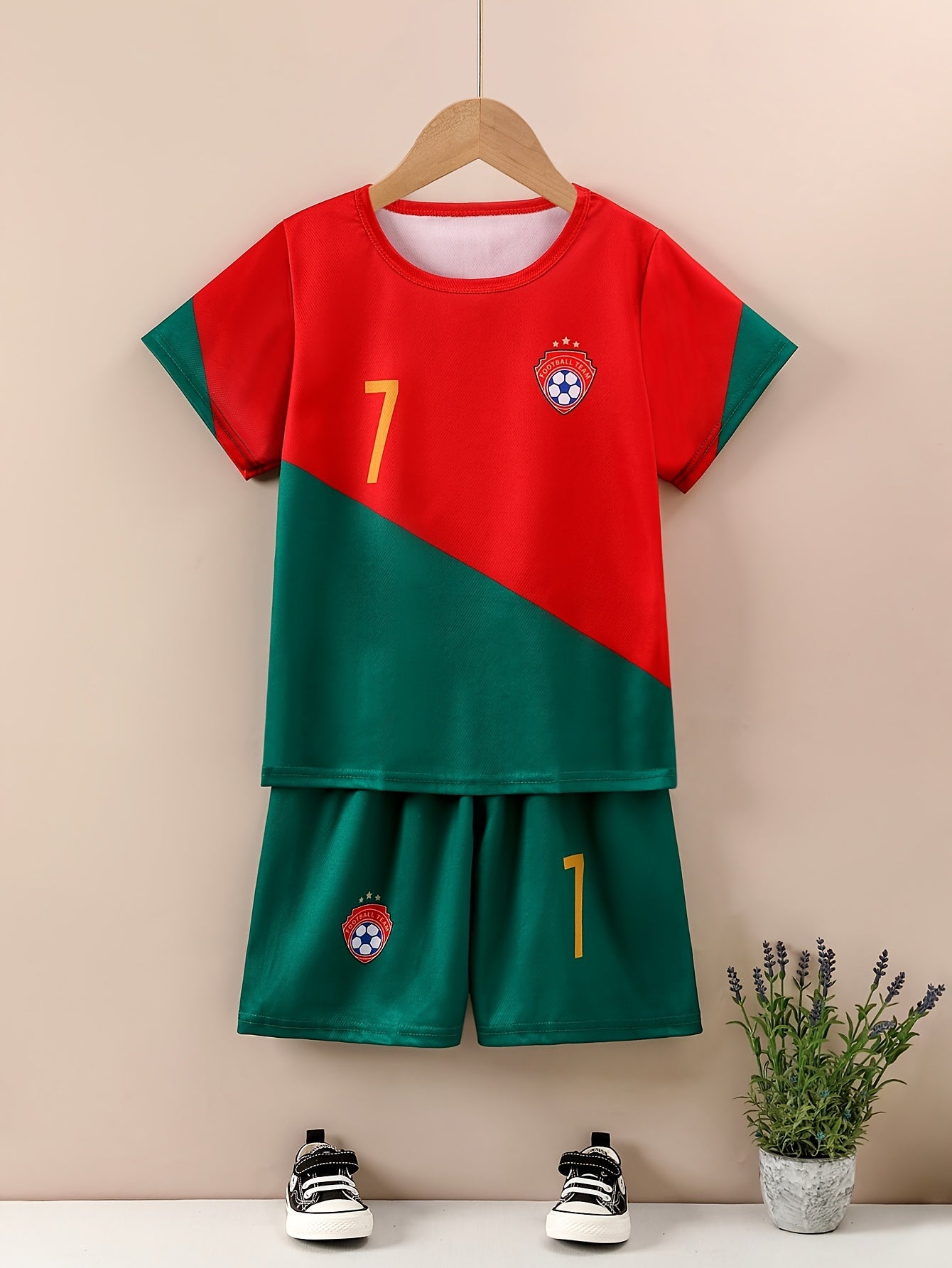 Kids' Soccer Jersey and Shorts Set for Boys and Girls in Red Green White Polyester Casual Spring Summer