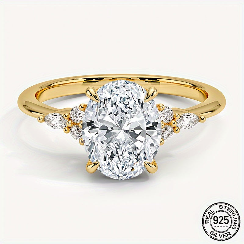 Oval Moissanite Engagement Ring 3ct Sterling Silver 18K Plated April Birthstone Wedding Jewelry