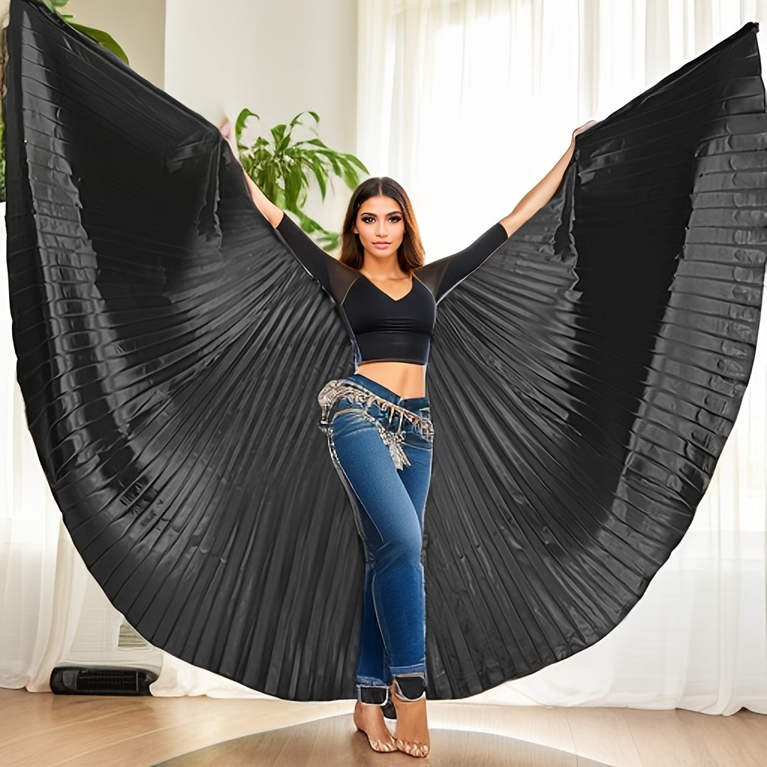 Golden Butterfly Wings Belly Dance Costume with 360° Cape Telescopic Sticks Fits 61-69 Inches