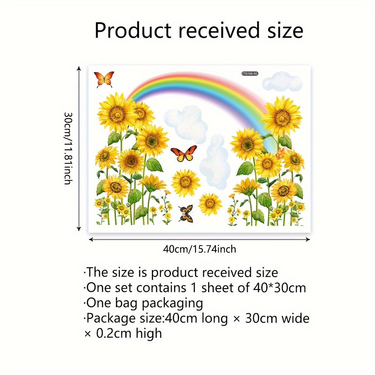 Double-Sided Sunflower and Rainbow Butterfly Window Decal Self-Adhesive PVC Sticker