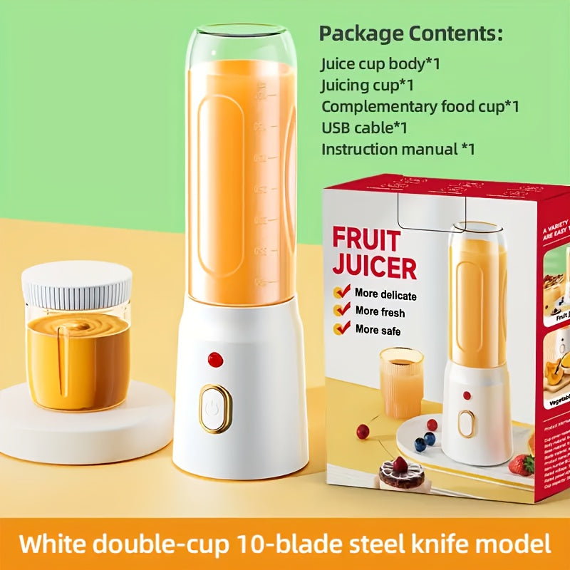 Portable Electric Juicer Cup Set with Two Cups USB Rechargeable for Smoothies and Fruit Juices