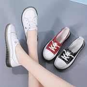 Women's Synthetic Leather Sneakers All-Season Lightweight Non-Slip Casual Shoes in White Red Black