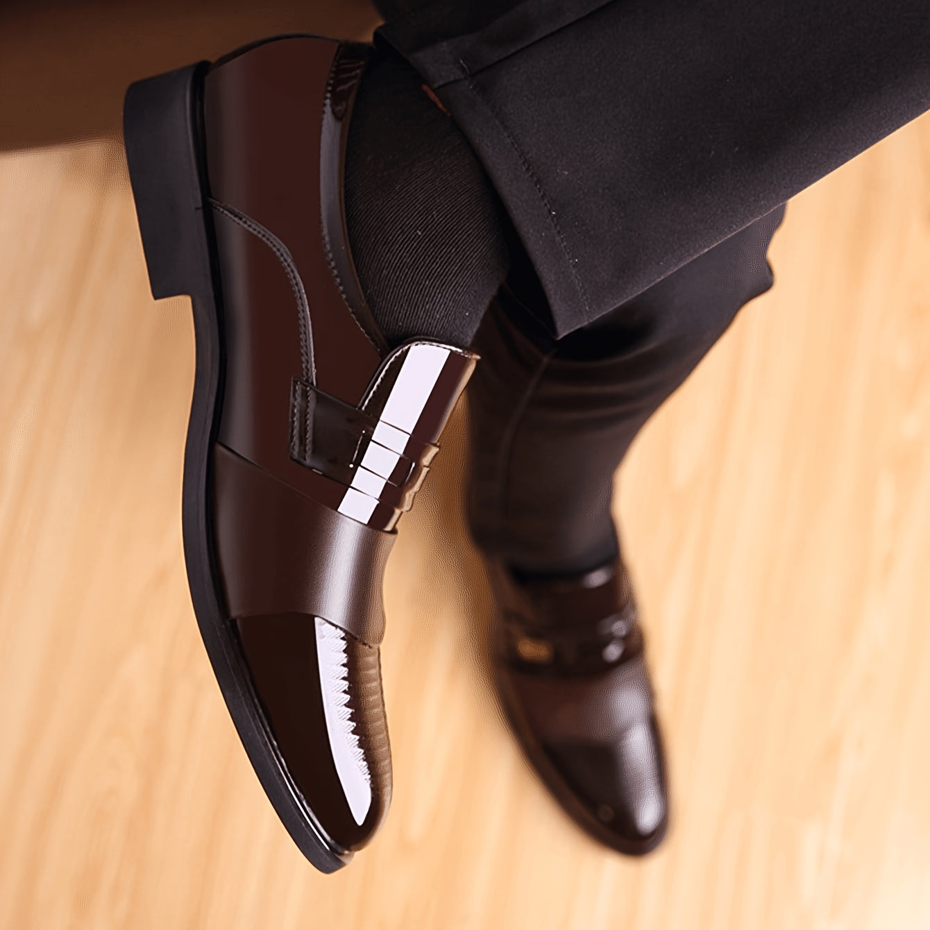 Men's Brown Slip-On Dress Shoes with Black Sole Round Toe Low Top Casual Business