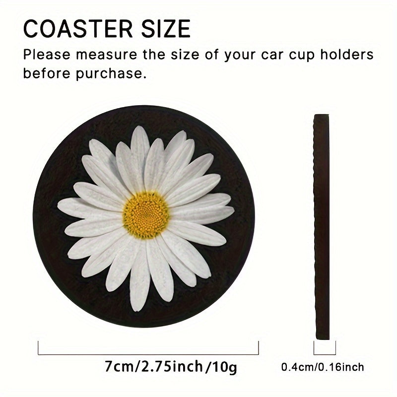 2 dona Daisy Flower Absorbent Car Cup Coasters ayollar uchun suvni yutuvchi avtomobil ichki aksessuarlari